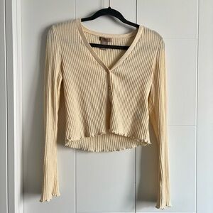Butter Yellow Ribbed V-Neck Cardigan